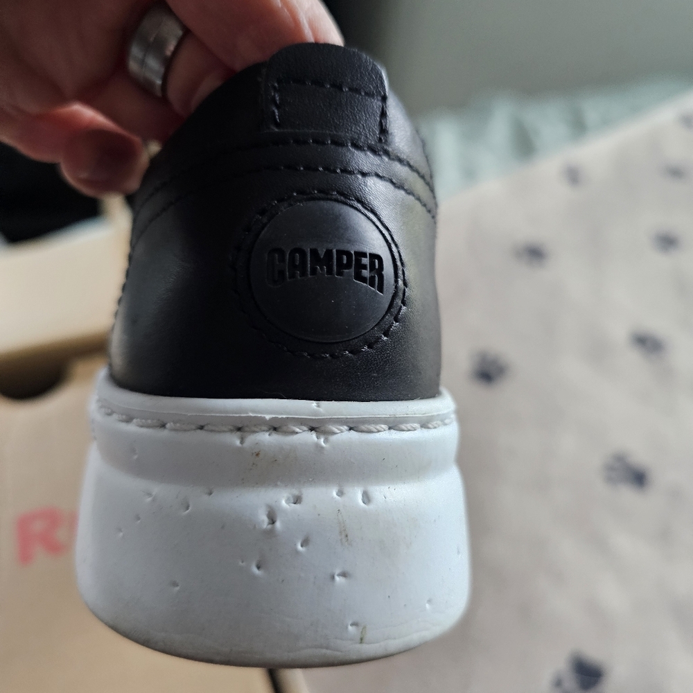 Camper Black Leather Lace-Up Sneakers with White Soles - Picture 9 of 14